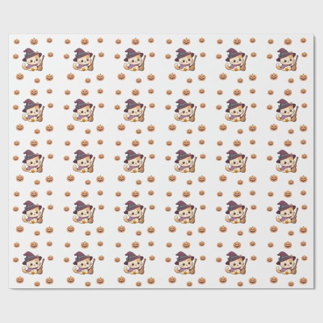 Halloween Witch Cat Pumpkin Pattern Geschenkpapier (Flach)