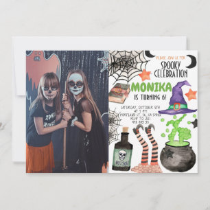 Halloween Witch Cauldron Girl Kindergeburtstag Einladung