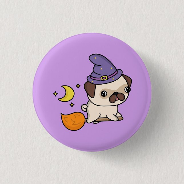 Halloween Witch Dog Button (Vorderseite)