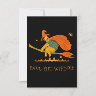 Halloween Witch Flying Turtle Broom Salem RSVP Karte
