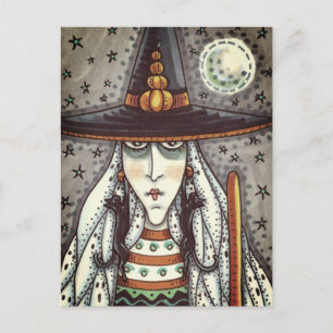HALLOWEEN WITCH, GHOSTS, SCHWARZE KATZERRINDER POSTKARTE