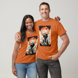 Halloween Witch Ghoul Woodblock Style T-Shirt