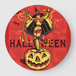 Halloween Witch Girl (vintage) Große Wanduhr