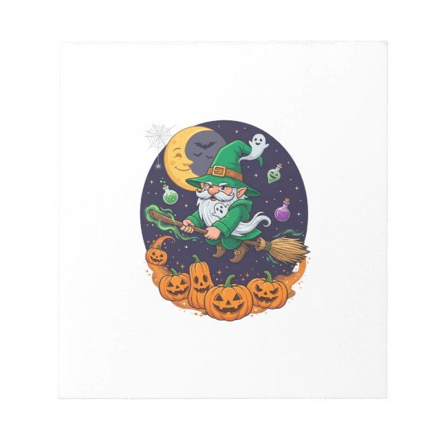 Halloween Witch Gnome Broomstick Pumpkins Moon Notizblock (Vorderseite)