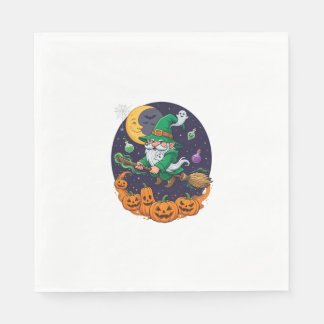 Halloween Witch Gnome Broomstick Pumpkins Moon Serviette