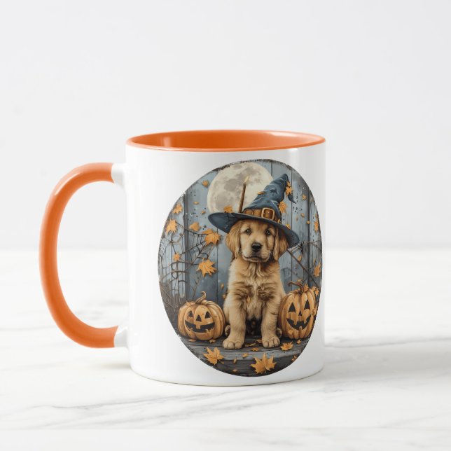 Halloween Witch Golden Retriever Puppy Pumpkins Tasse (Links)