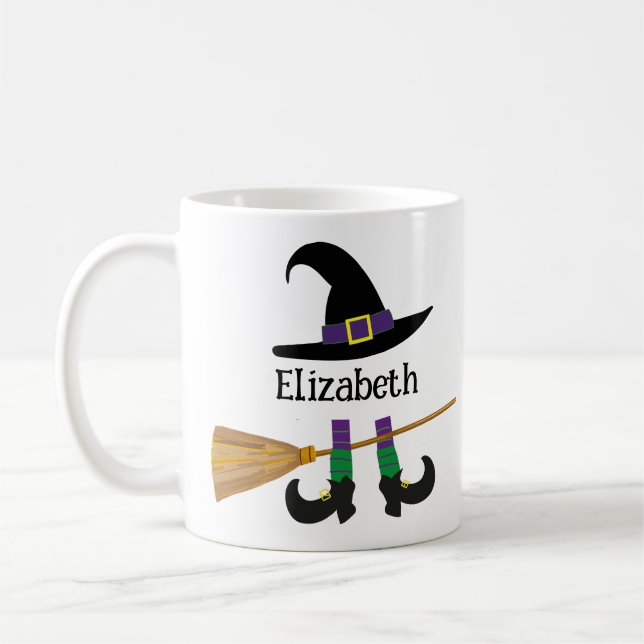Halloween Witch Hat Broom Legs Cartoon Custom Kaffeetasse (Links)