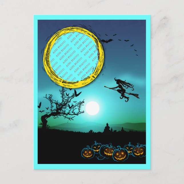 Halloween Witch, Jack o' Lanterns, Foto von Frame Postkarte (Vorderseite)