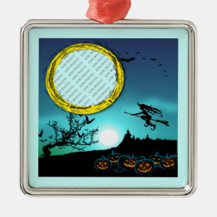Halloween Witch, Jack o' Lanterns, Foto von Frame Silbernes Ornament