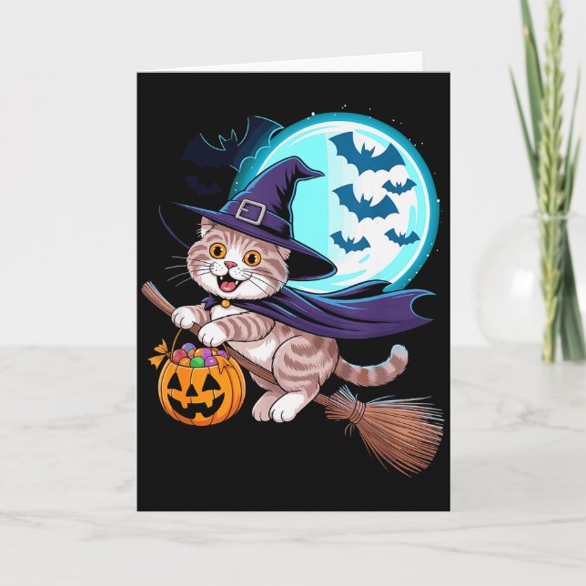 Halloween Witch Scottish Fold Moon Coupari  Karte (Vorderseite)