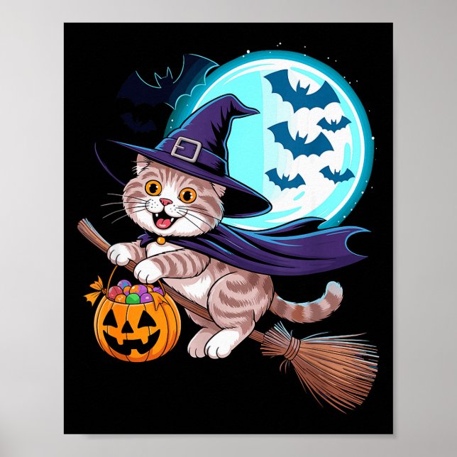 Halloween Witch Scottish Fold Moon Coupari  Poster (Vorne)