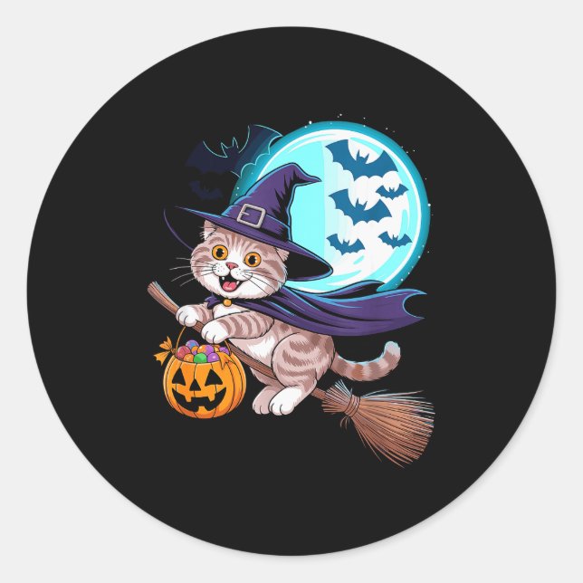 Halloween Witch Scottish Fold Moon Coupari  Runder Aufkleber (Vorderseite)