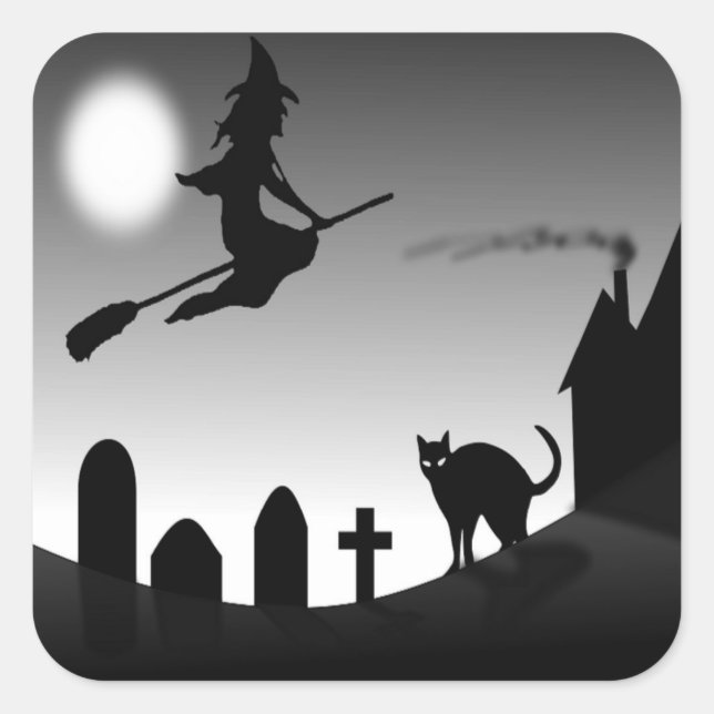 HALLOWEEN WITCH SILHOUETTE QUADRATISCHER AUFKLEBER (Vorderseite)