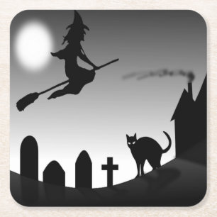 HALLOWEEN WITCH SILHOUETTE RECHTECKIGER PAPPUNTERSETZER