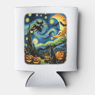 Halloween Witch Van Gogh Starry Night Black Cat Pu Dosenkühler