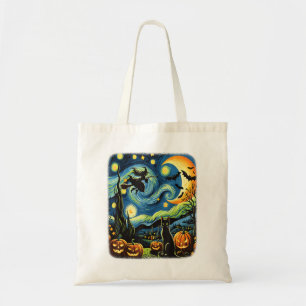 Halloween Witch Van Gogh Starry Night Black Cat Pu Tragetasche