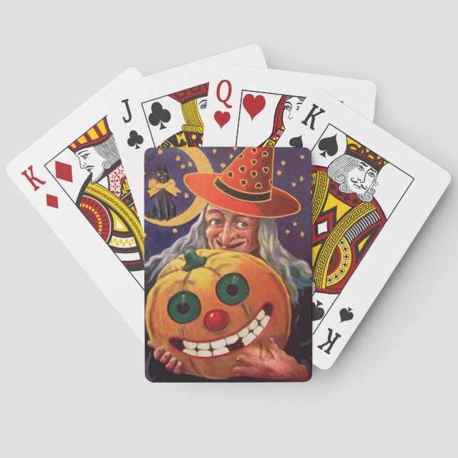 Halloween Witch with Funny Pumpkin Spielkarten (Rückseite)