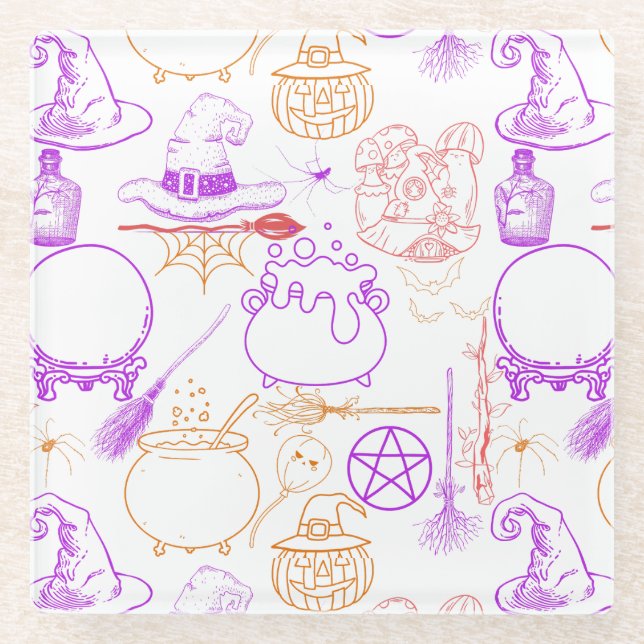 Halloween Witchcraft Muster Neon 01 Glasuntersetzer (Vorderseite)