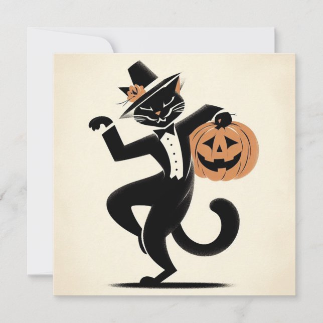 Halloween Witchy Black and Pumpkin Cat Flat Card (Vorderseite)