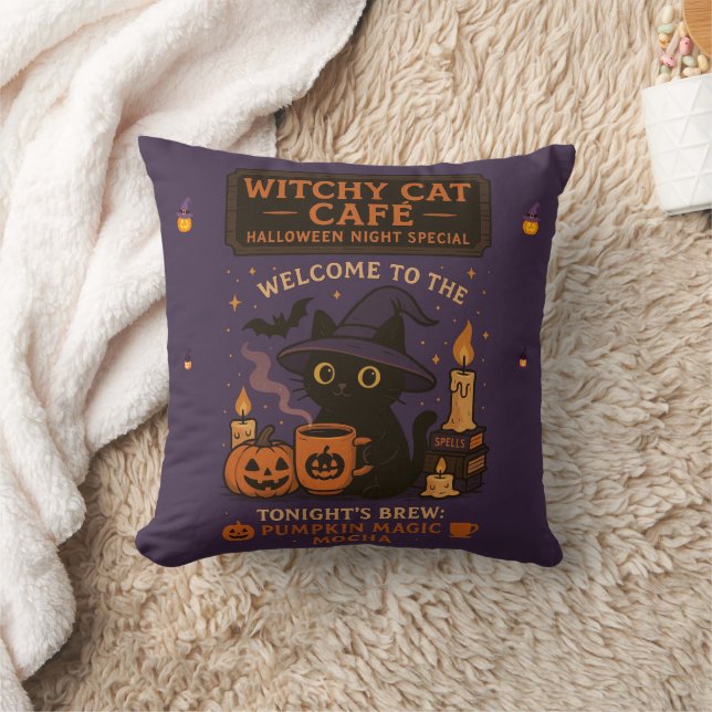 Halloween Witchy Cat Café Pillow - Spooky Niedlich Kissen (Decke)