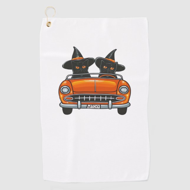 Halloween Witchy Cats Classic T - Shirt Golfhandtuch (Vorderseite)