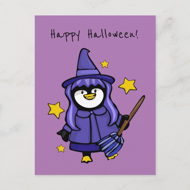Halloween Witchy Penguin Feiertagspostkarte (Vorderseite)