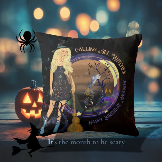 Halloween Witwe Birthday Black Kissen (Halloween Witch Birthday Black Throw Pillow)
