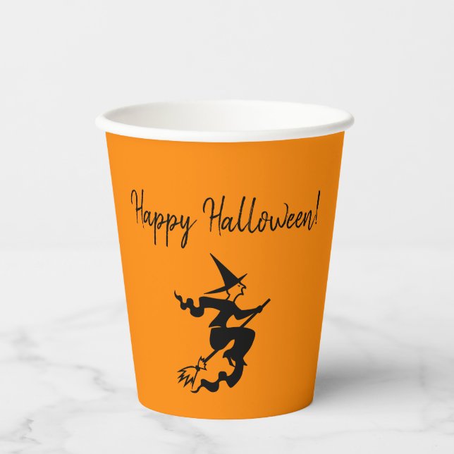 Halloween Witz Broom Orange Black Paper Cup Pappbecher (Vorderseite)