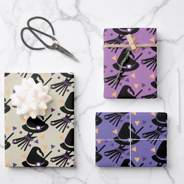 Halloween Witz Broom Wrapping Paper Sheets Geschenkpapier Set (Vorderseite)