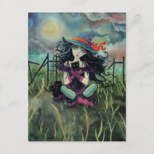 Halloween Witz und Black Cats Fantasy Art Postkarte