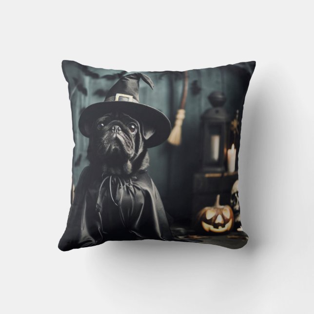 Halloween Wizard Black Mops Pillow Kissen (Rückseite)