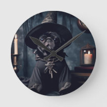 Halloween Wizard Black Mops Round Clock
