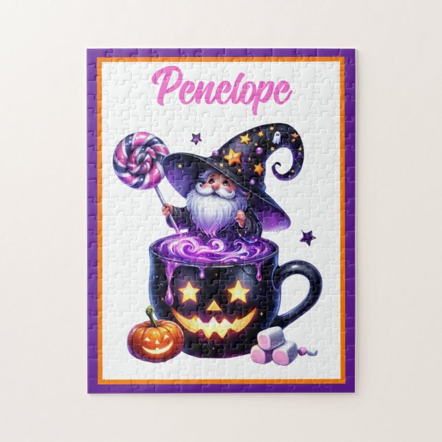 Halloween Wizard in Pumpkin Tasse Lollipop Magie Puzzle (Vertikal)