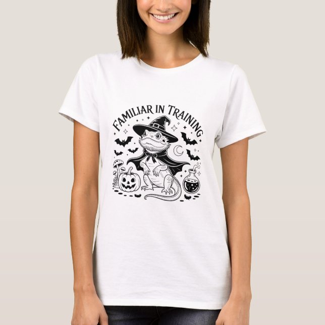 Halloween Wizard Lizard Line Art Design T-Shirt (Vorderseite)