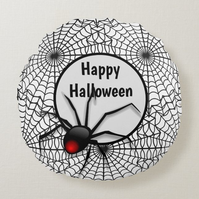 Halloween Wohngestaltung Black Spider Web Rundes Kissen (Vorderseite)