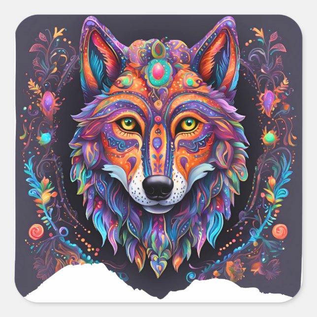Halloween Wolf Alebrije Quadratischer Aufkleber (Vorderseite)