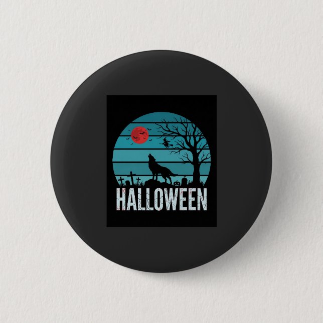 Halloween-Wolf-Friedhofs-Mond-Vektor Button (Vorderseite)