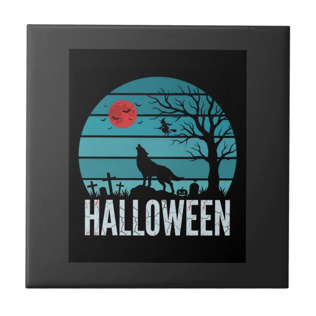 Halloween-Wolf-Friedhofs-Mond-Vektor Fliese (Vorderseite)