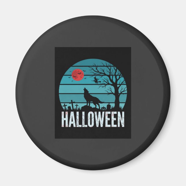 Halloween-Wolf-Friedhofs-Mond-Vektor Magnet (Vorne)