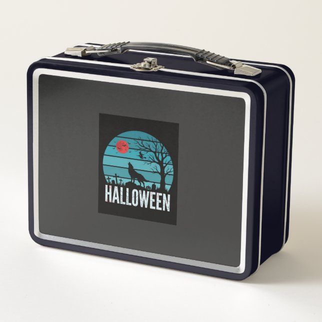 Halloween-Wolf-Friedhofs-Mond-Vektor Metall Brotdose (Vorderseite)