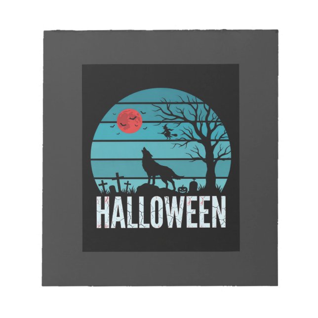 Halloween-Wolf-Friedhofs-Mond-Vektor Notizblock (Vorderseite)