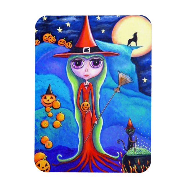 Halloween Wolf Hexe Black Cat Cauldron Pumpkins Magnet (Vertikal)
