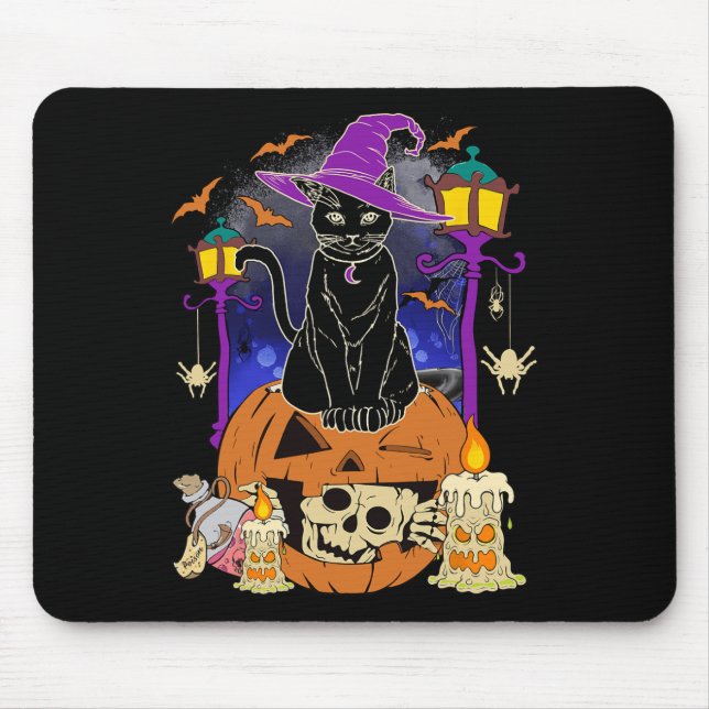 Halloween Women Men Kids Halloween Black Cat Pump Mousepad (Vorne)