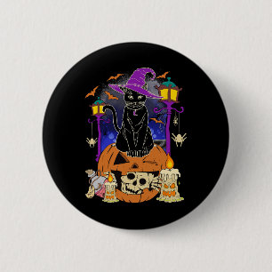 Halloween Women Men Kids Halloween Black Cat Pumpe Button