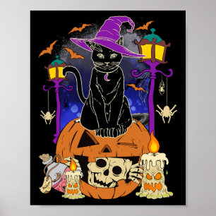 Halloween Women Men Kids Halloween Black Cat Pumpe Poster