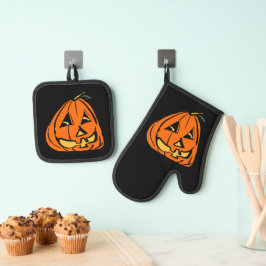 Halloween Wonky Pumpkin Ofenhandschuh & Topflappen-Set