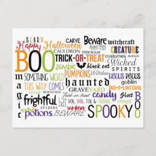 Halloween Words Fun Typografy Postcard Card Postkarte