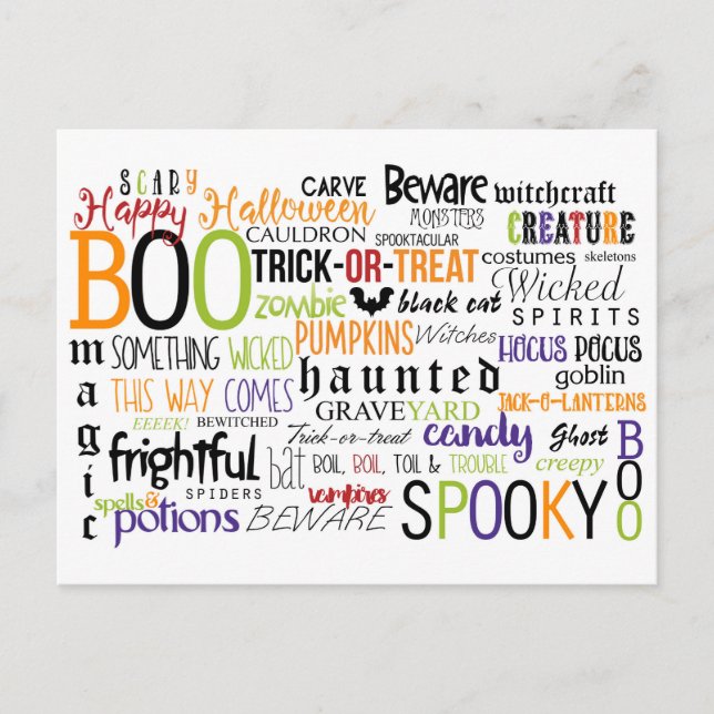 Halloween Words Fun Typografy Postcard Card Postkarte (Vorderseite)