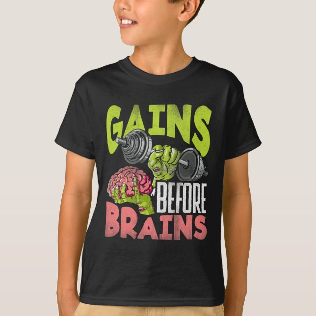 Halloween Workout Zombie Weightlift Gains Befor T-Shirt (Vorderseite)