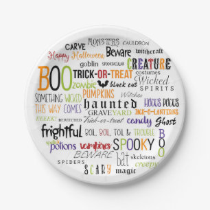 Halloween-Wort-Typografie-Spaß-Party-Teller Pappteller